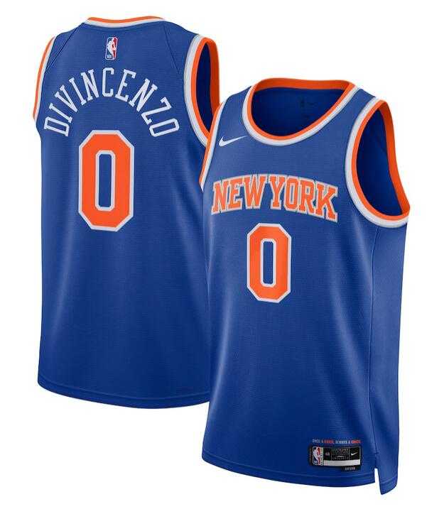 Men%27s New Yok Knicks #0 Donte DiVincenzo Blue Icon Edition Swingman Stitched Basketball Jersey Dzhi